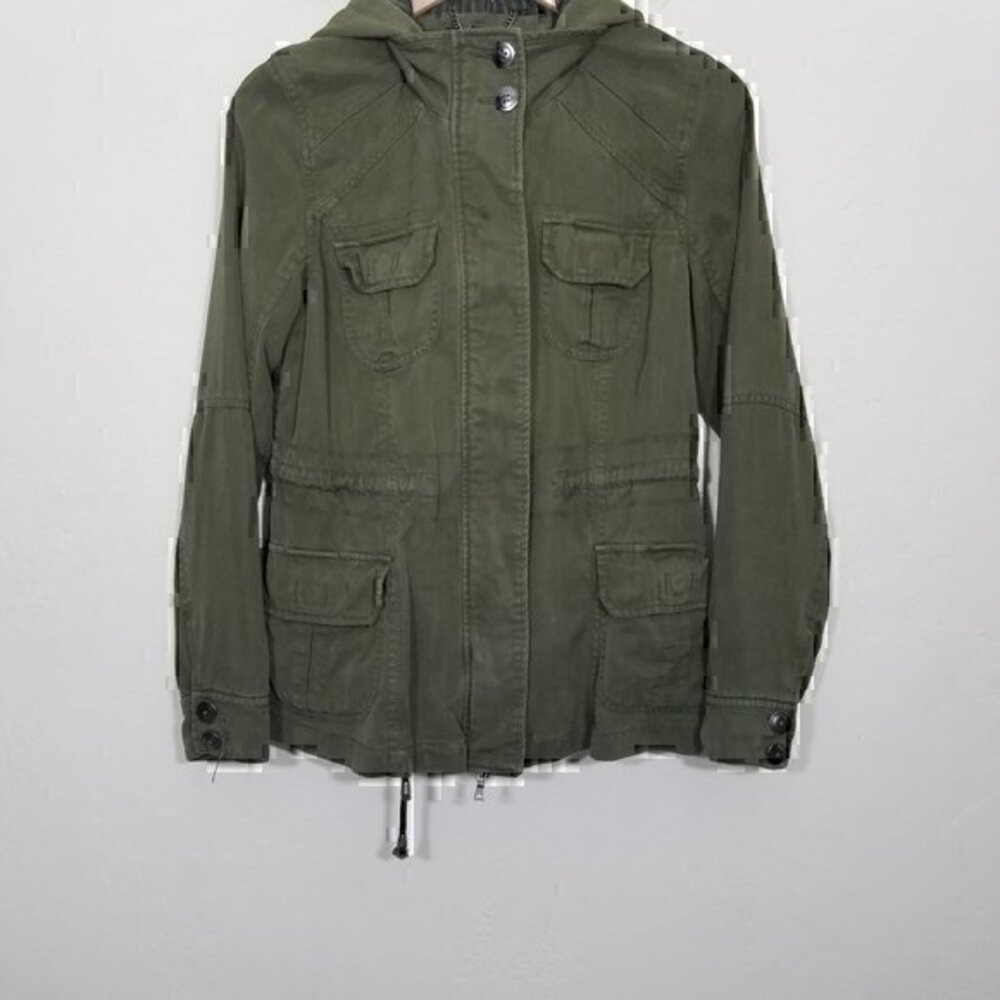 ANORAK Hoodie Jacket Military Green Olive Green Full Zip Button Front Lyocell XS